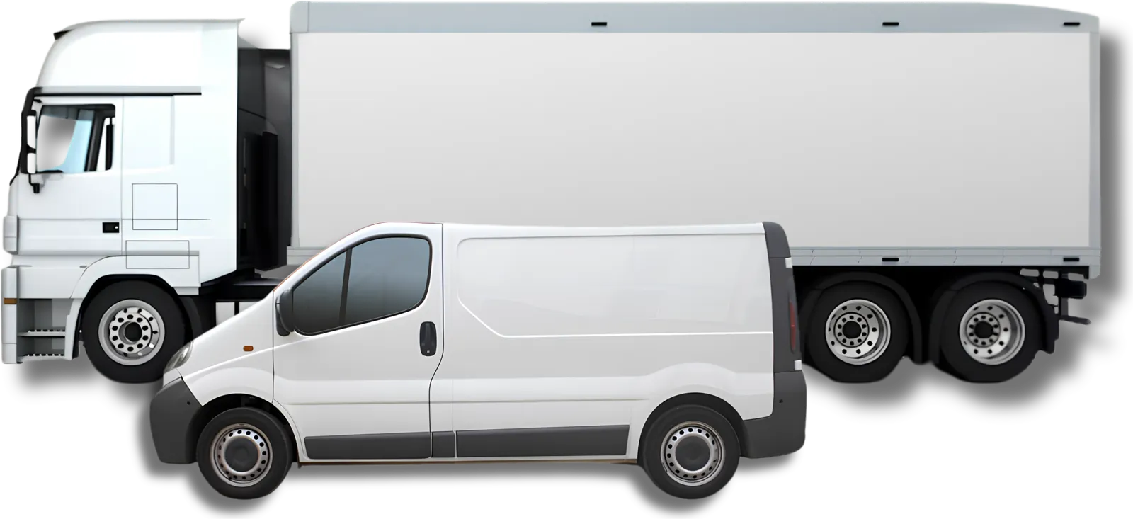 Camion porteur et fourgon utilitaire blancs